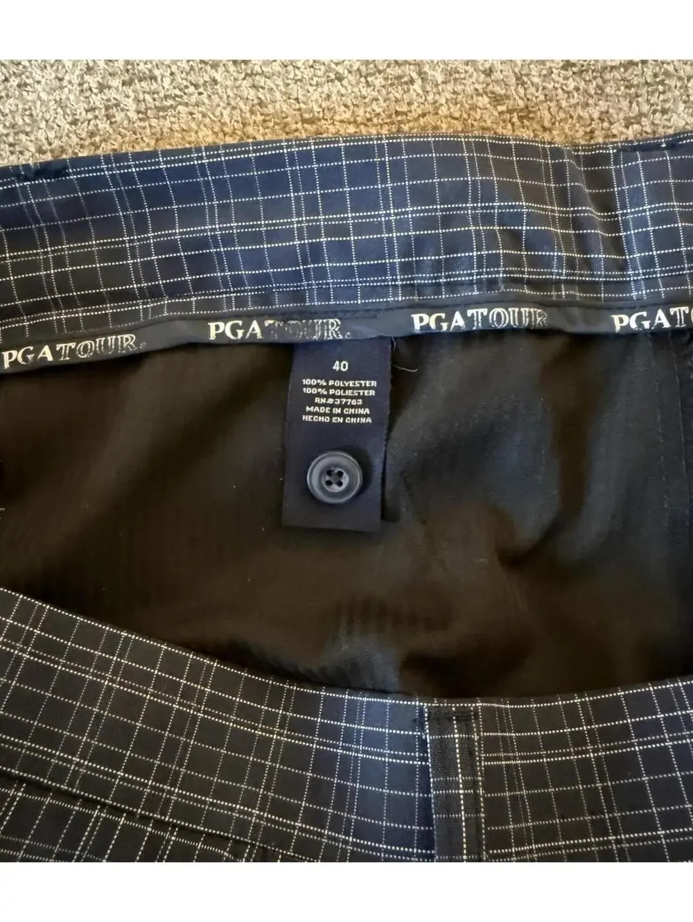 PGA TOUR Men's 40 Blue Plaid Golf Shorts Polyester Flat‎ Front